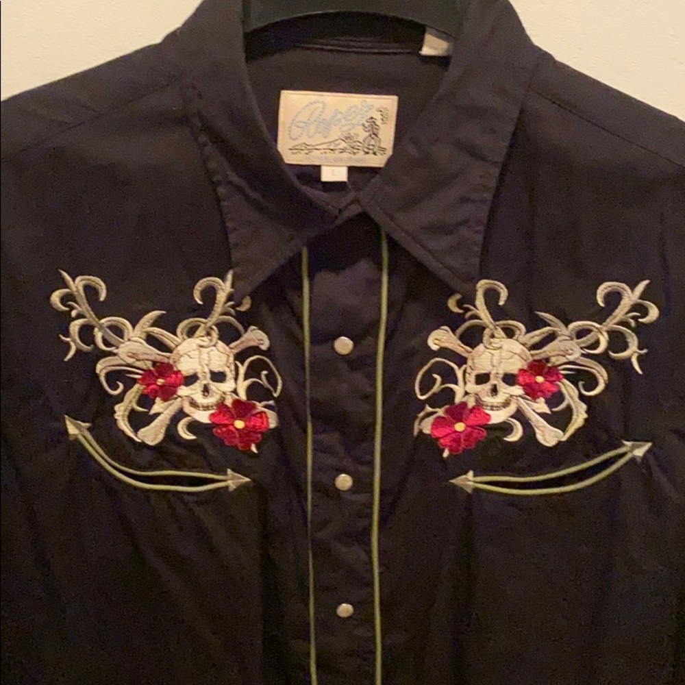 Roper Rockabilly Western Skull/Flowers LS L